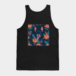 Dogs, Toy Terrier and flowers, dog, style vector (red flowers Toy Terrier 2 version) Tank Top